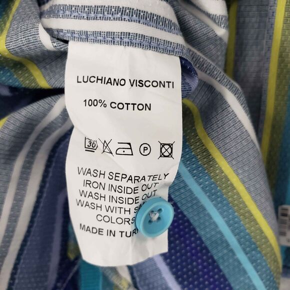 Luchiano Visconti Limited Edition Shirt Mens XS Blue Green Striped Eyeglasses - Picture 7 of 7